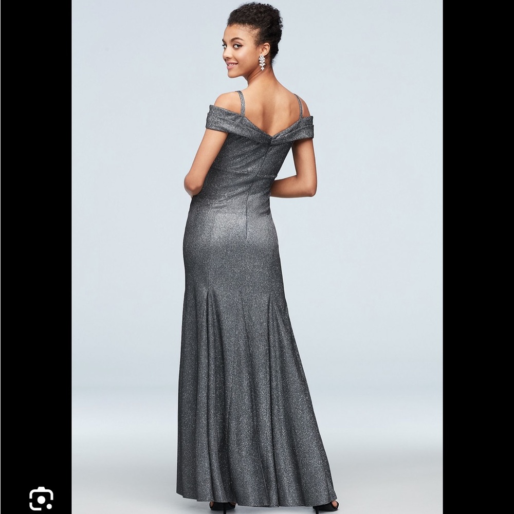 R&M Richards off the shoulder cap sleeved mermaid gown
